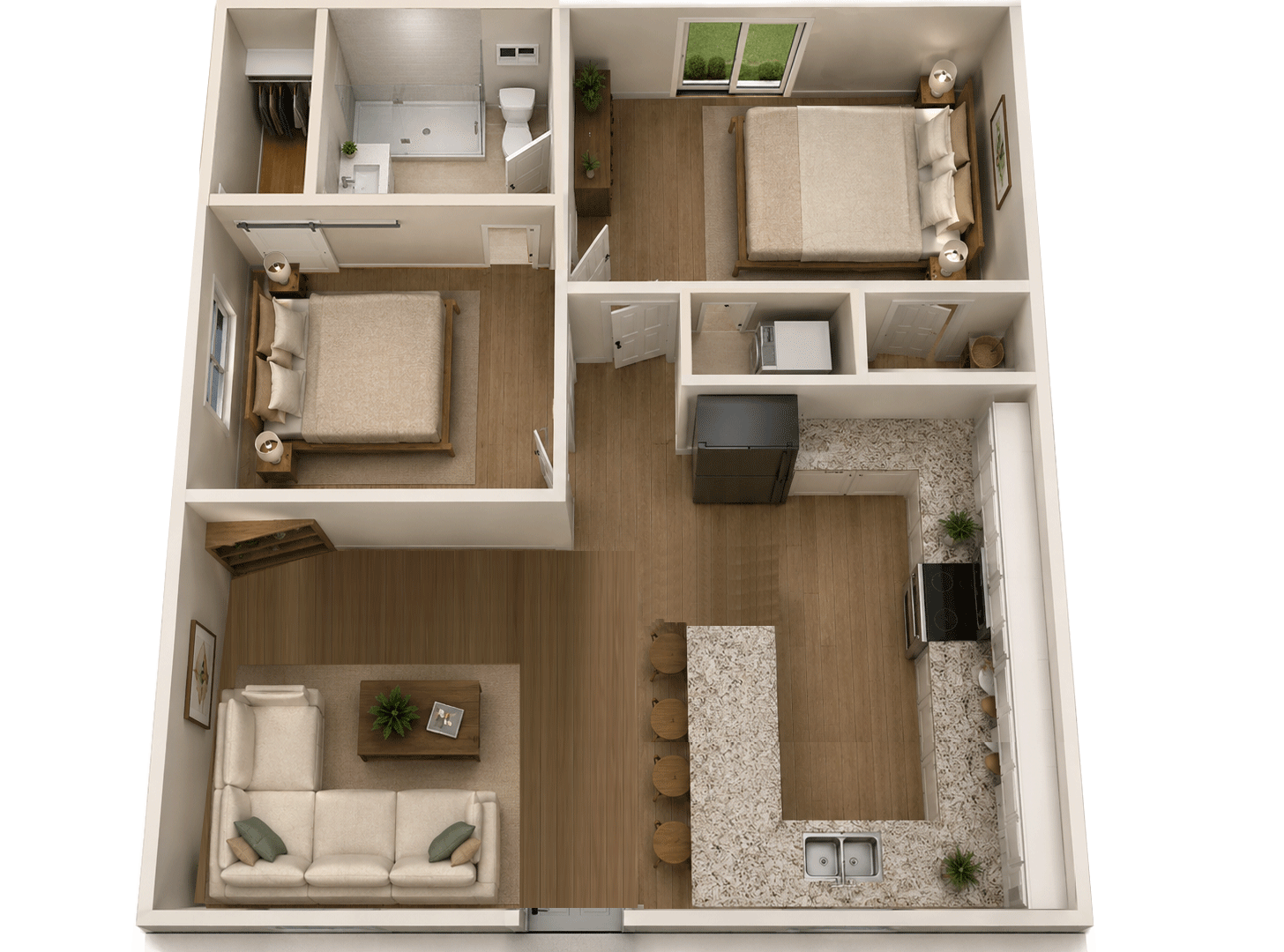 Cove 672 two-bedroom 3D floor plan